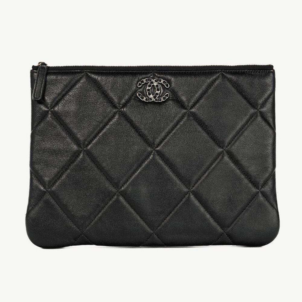 Chanel Black 19 Model Lambskin Quilted Medium O-Case